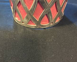 Pink enamel and silver bracelet cuff