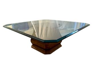 Beveled Glass Top Coffee Table With Wood Base 