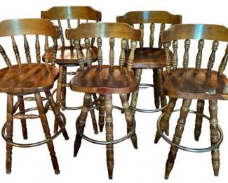 Five Wooden Swivel Barstools