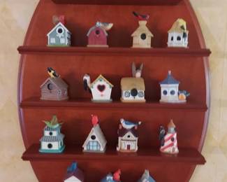 Lenox Birdhouse Thimbles w Wood Display