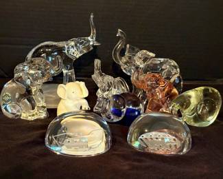 Glass Elephants Including Lenox Crystal Elephant