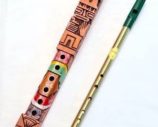 Carved Wooden Flute And Feadg Irish Whistle