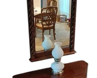 Ethan Allen Entryway Table, Mirror Hobnail Milk Glass Lamp