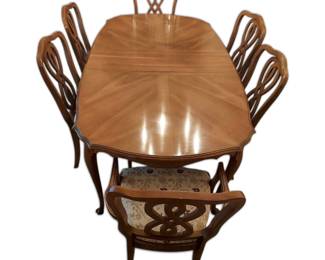 MCM Wood Dining Table With 6 Chairs, 2 Additional Leaves, Protective Cover