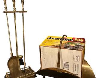 Brass Fireplace Tools, Log Holder, Duraflame Fire Logs New
