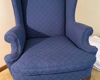 Henredon Navy Blue Wingback Armchair, Diamond Pattern