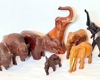 Wood Carved Elephants And Bison