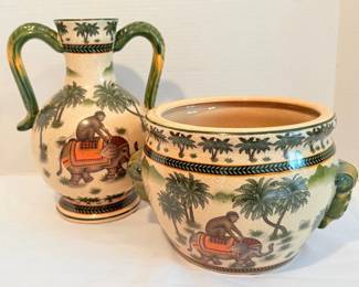 Decorative Ceramic Vases With Elephant And Monkey Design