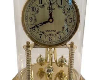 Vintage Elgin Anniversary Quartz Clock With Glass Dome 