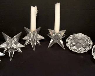 Rosenthal Starburst Orrefors Rasberry Bubble Crystal Candle Holders
