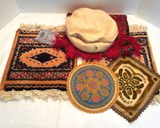 Miniature Pakistani Rugs, Hat, Scarf, And Other Textile Decor