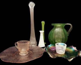 Swung Glass Vases, Kosta Boda Swirl Schnapps Glass, Hand Blown Green Pitcher, More Colorful Glass