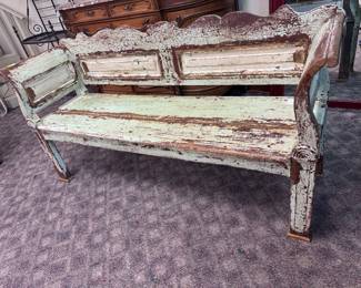 Fantastic Wooden French Bench w/ Chippy Paint