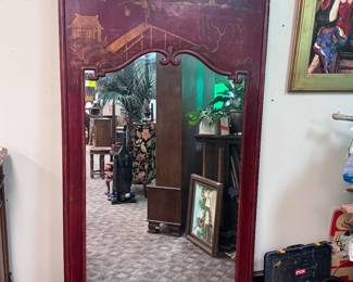Massive 7 ft Chinoiserie Mirror w/ Pagoda theme