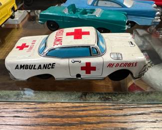 Vintage Tin Litho Friction Ambulance - Hitachi