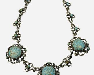 Vintage Silver Tone Faux Turquoise Necklace
