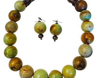 Green Turquoise Necklace Earrings Set