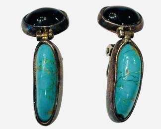 Sterling Turquoise Onyx Earrings
