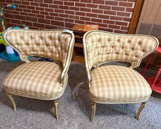 Antique silk upholstered side chairs