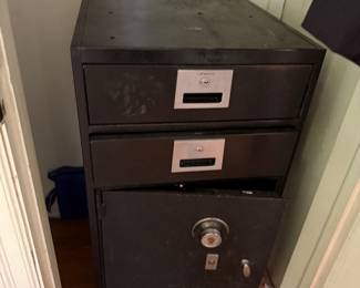Old bank safe with two drawers and a bottom combination compartment