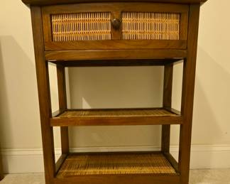 Teak and bamboo rattan webbing bedside table