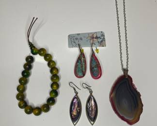 Mexico silver abalone earrings & stone jewelry
