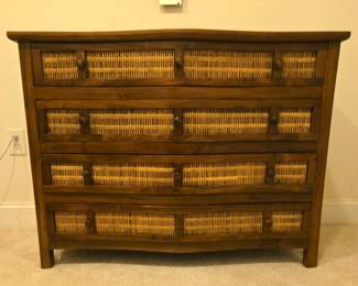 Teak and bamboo rattan webbing 4 drawer dresser