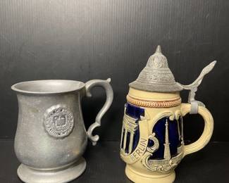 German beer stein & Notre Dame pewter mug vintage