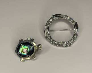 Sterling silver brooches, abalone