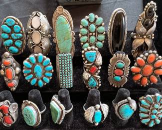 Large assortment of Native American jewelry: necklaces, pendants, bracelets, rings, earrings (mostly clip on)