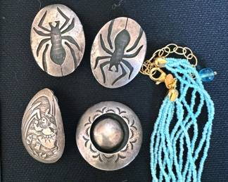 Large assortment of Native American jewelry: necklaces, pendants, bracelets, rings, earrings (mostly clip on)