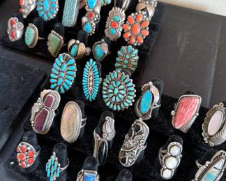 Large assortment of Native American jewelry: necklaces, pendants, bracelets, rings, earrings (mostly clip on)