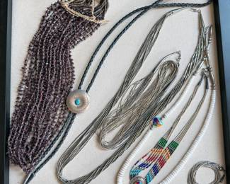 Large assortment of Native American jewelry: necklaces, pendants, bracelets, rings, earrings (mostly clip on)
