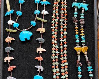 Large assortment of Native American jewelry: necklaces, pendants, bracelets, rings, earrings (mostly clip on)