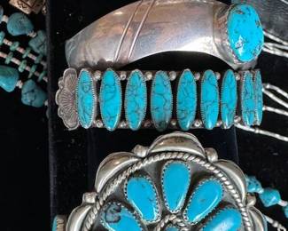 Large assortment of Native American jewelry: necklaces, pendants, bracelets, rings, earrings (mostly clip on)