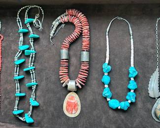 Large assortment of Native American jewelry: necklaces, pendants, bracelets, rings, earrings (mostly clip on)
