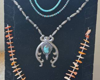 Large assortment of Native American jewelry: necklaces, pendants, bracelets, rings, earrings (mostly clip on)