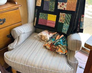 Arm chair, hand made quilt