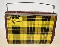 Vintage Metal And Aluminum Tartan Cooler In Good Condition Has Aluminum Inside, No Rust