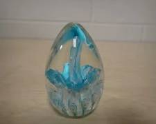 Vintage Art Glass Paperweight, Pretty Light Blue Egg Shaped