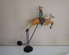 Vintage Metal Cowboy on Horse Kinetic Pendulum Sculpture, Rare