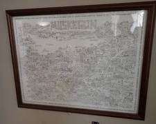 Framed Map of Muskegon, its Historical Landscape and Significant Events or Industries