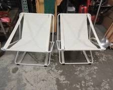 pair of brown Jordan vintage sling sand beach chairs