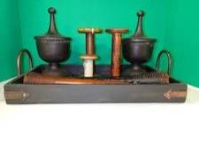 Katie Brown Serving Tray with Antique Wood Industrial Spools