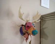 Recycled Indian Sari Fabric Wrapped Moose Head Wall Mount