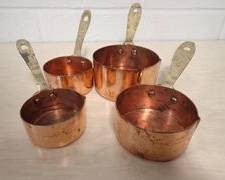 Set of 4 Copper Brass Handle Measuring Cups, Nesting
