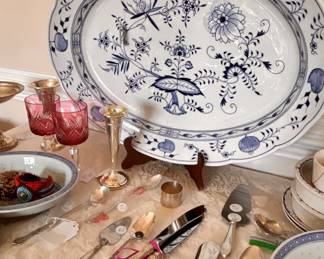 Large Meissen platter & Sterling silver
