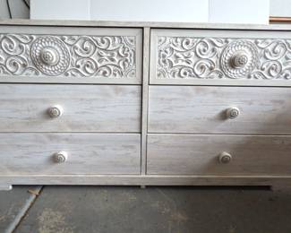Ashley Rustic White Carved Dresser
