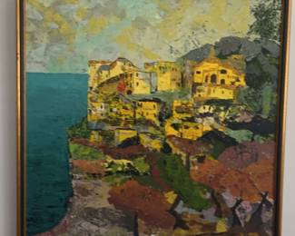 Sun On Cliffside Town And Waters by Phyliss Shubs signed