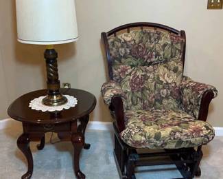Mahogany Glider Plus Side Table And Lamp